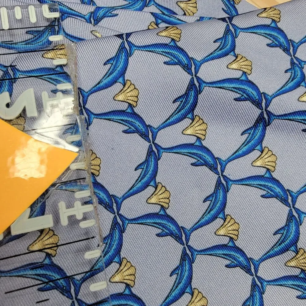 Lanvin Paris Dolphin Print Silk Tie Blue Sea Life Ocean Marine Novelty Necktie